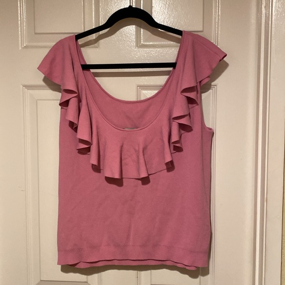 NWT Ann Taylor Ruffle Scoop Neck Sweater Shell in Wild Lotus (Pink), size XXL - Picture 4 of 7